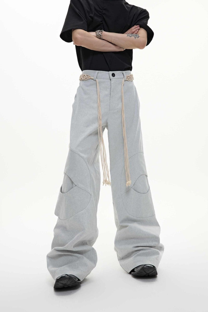 Belted Straight Cut Denim Jeans