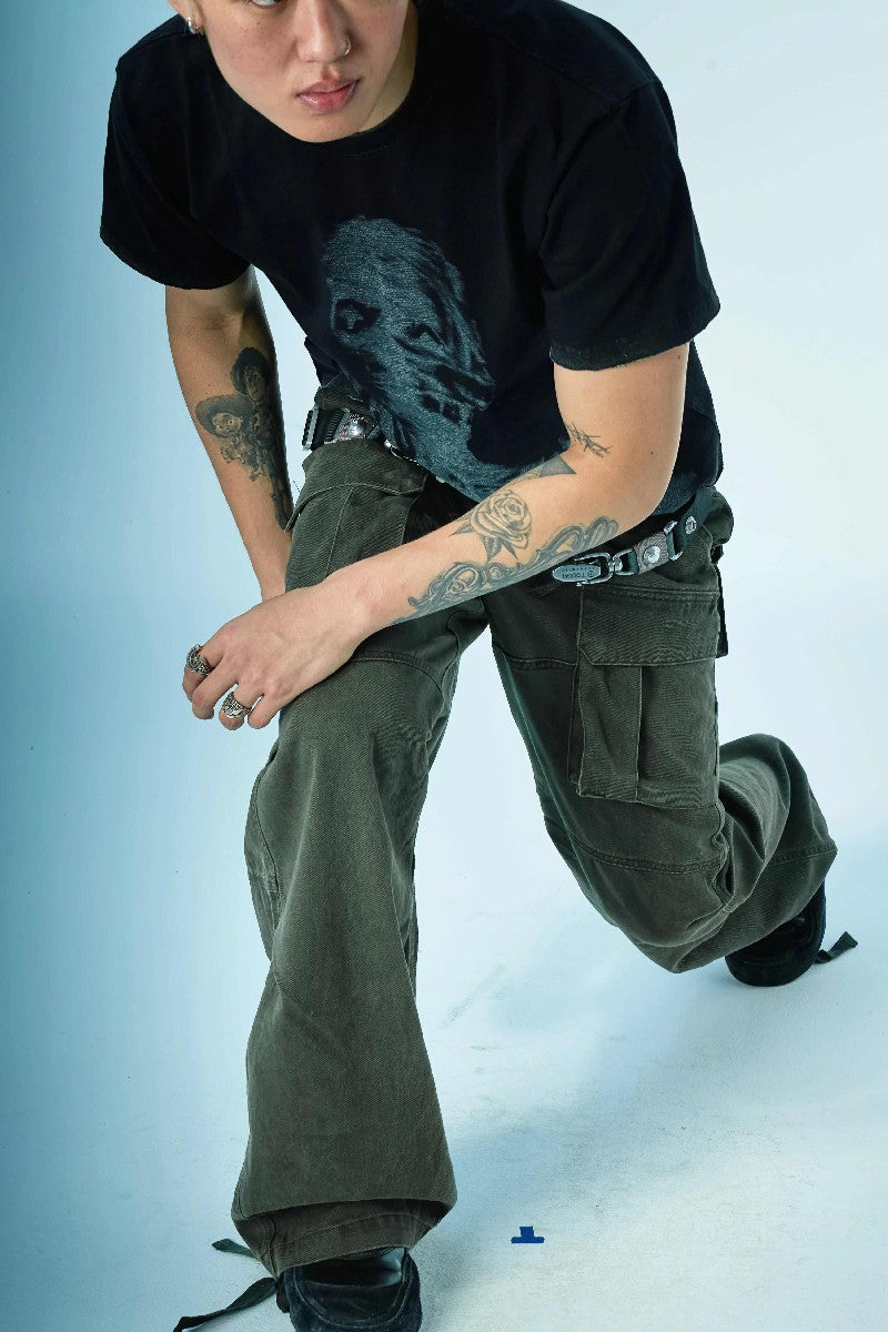 Washed Structured Cargo Pants