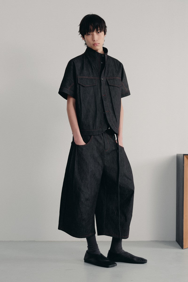 Raw Denim Stand Collar Shirt