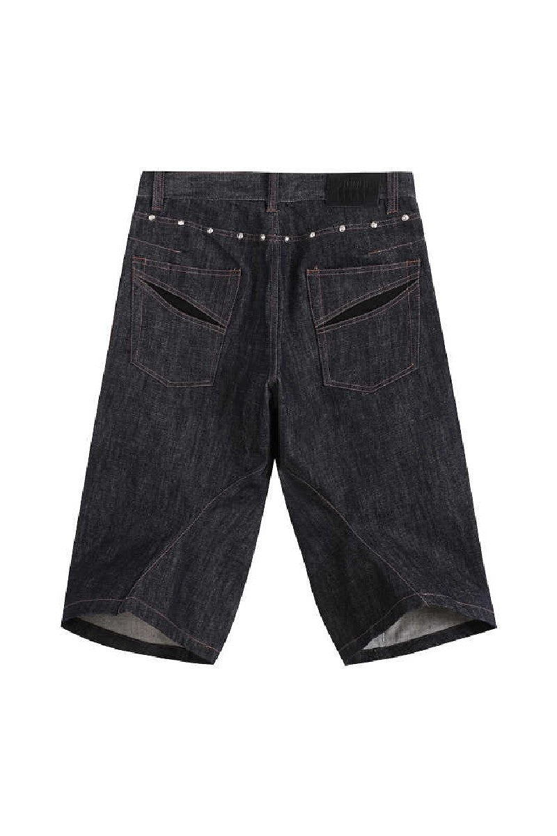 Studded Raw Denim Short Jeans