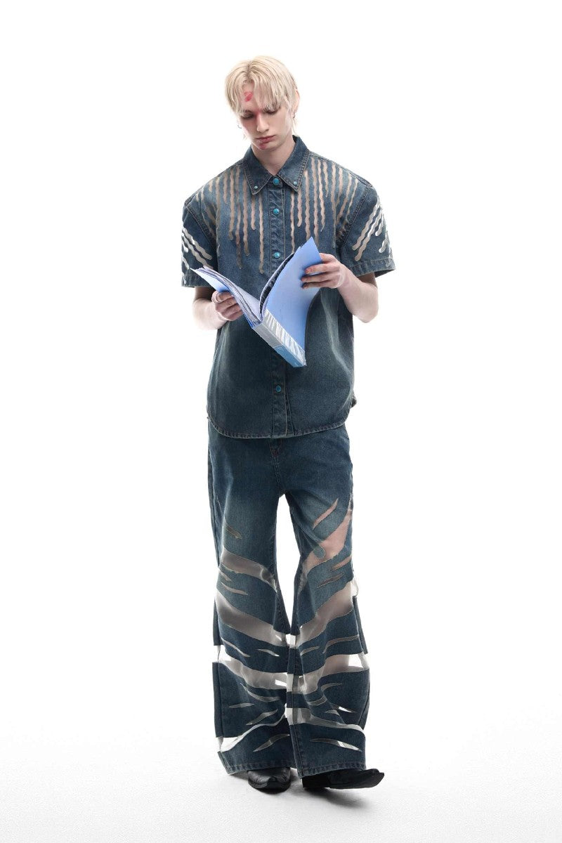Mesh Panel Denim Shirt