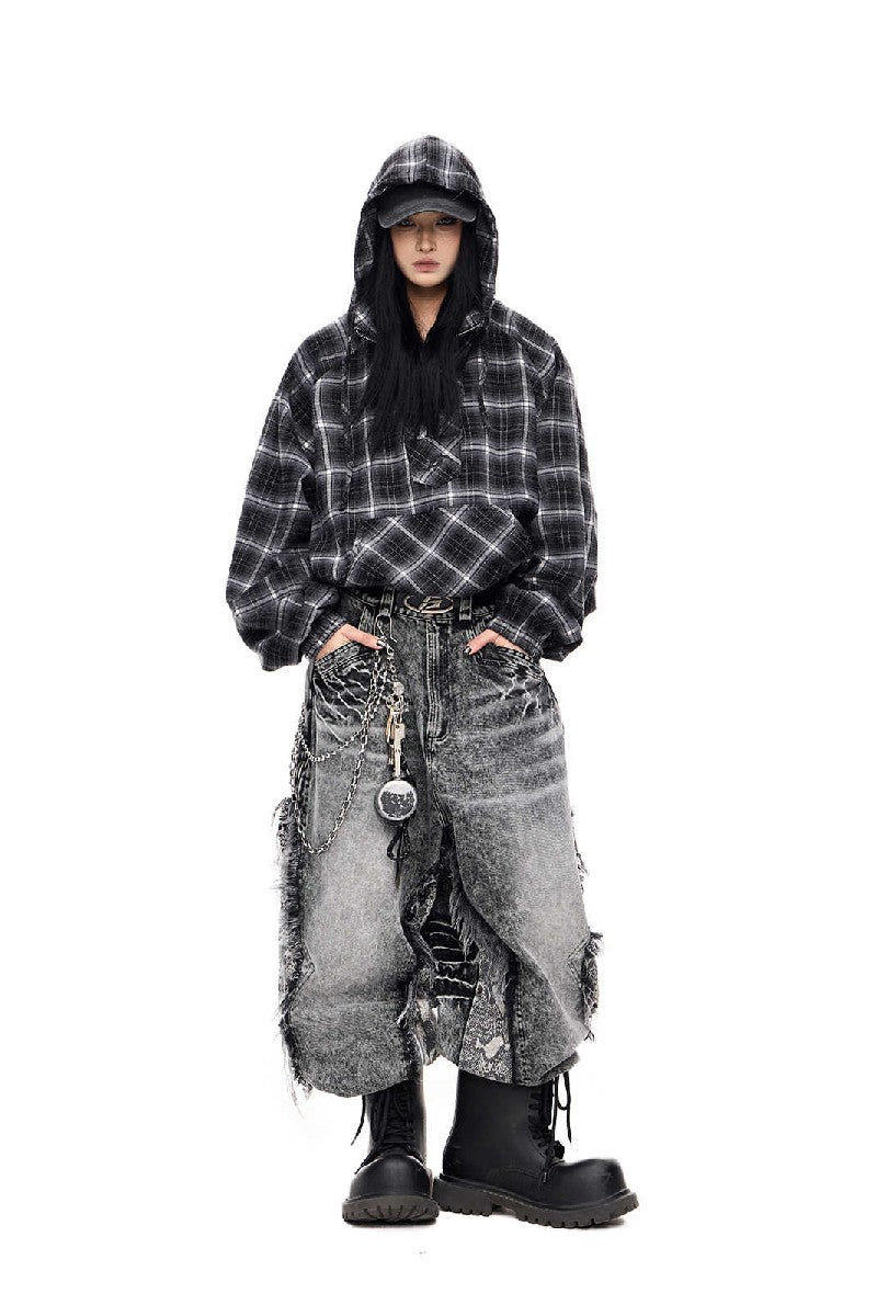 Frayed Snakeskin Patchwork Jeans
