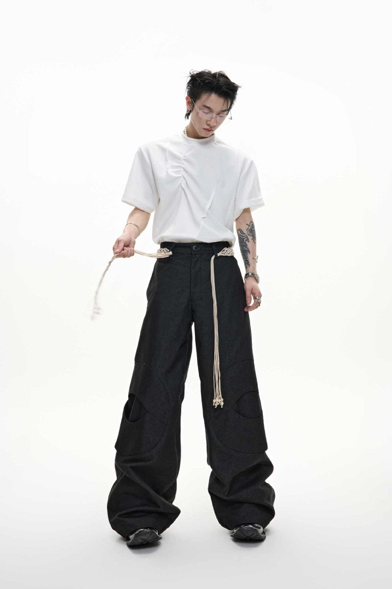 Belted Straight Cut Denim Jeans