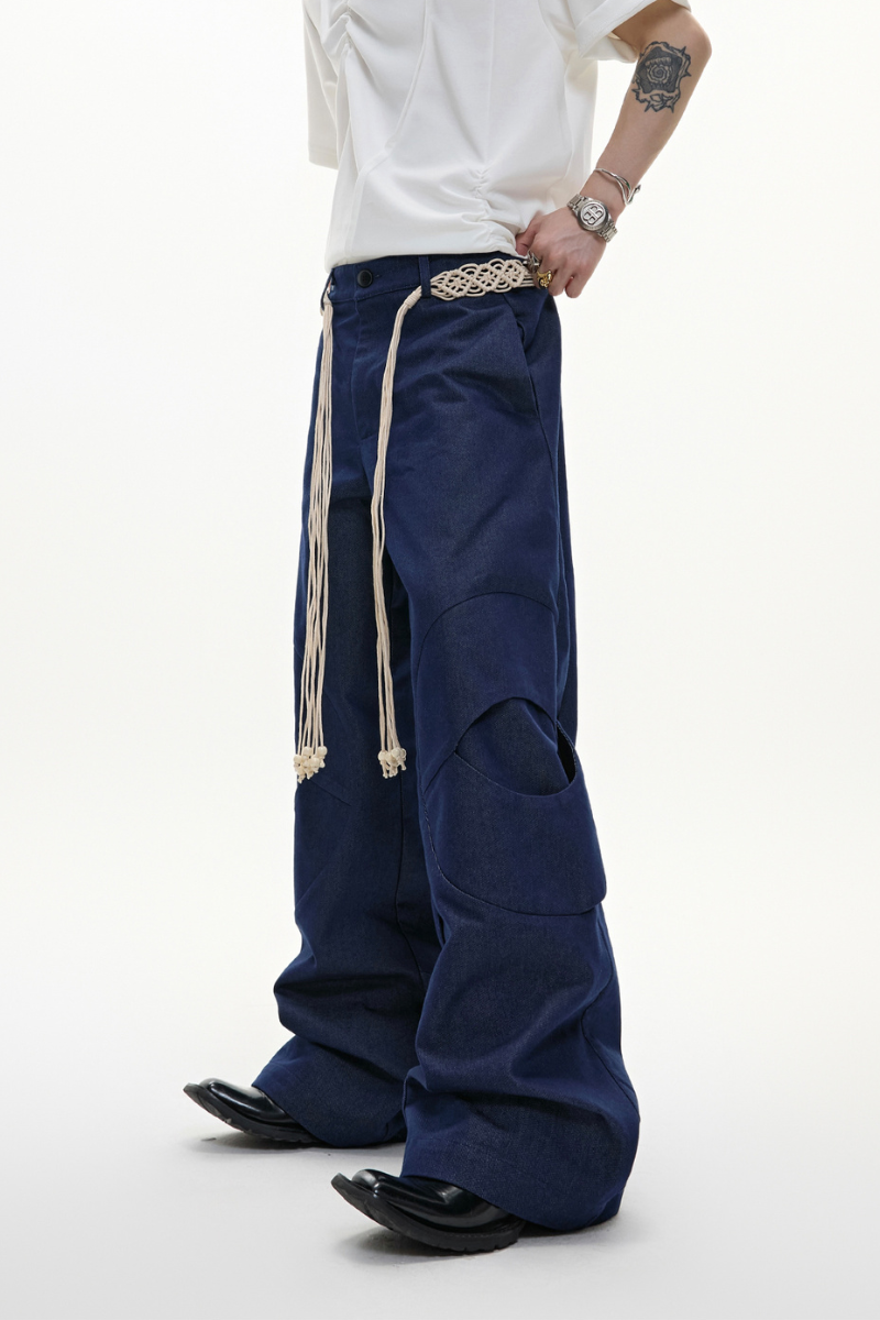 Belted Straight Cut Denim Jeans