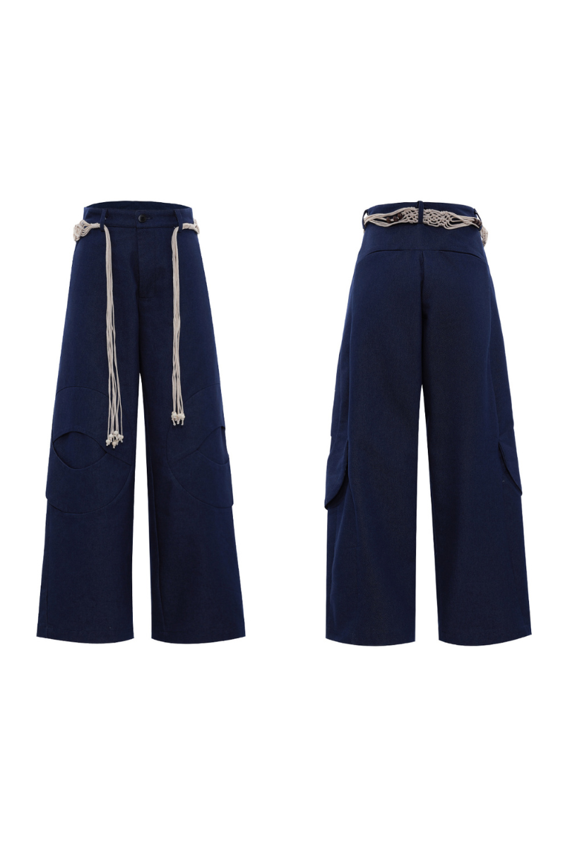 Belted Straight Cut Denim Jeans