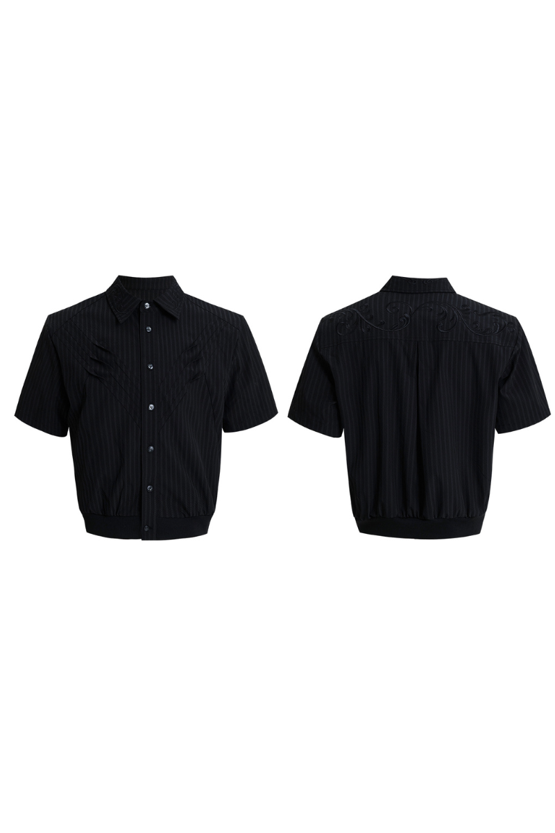 Textured Embroidered Short Sleeves Cropped Shirt