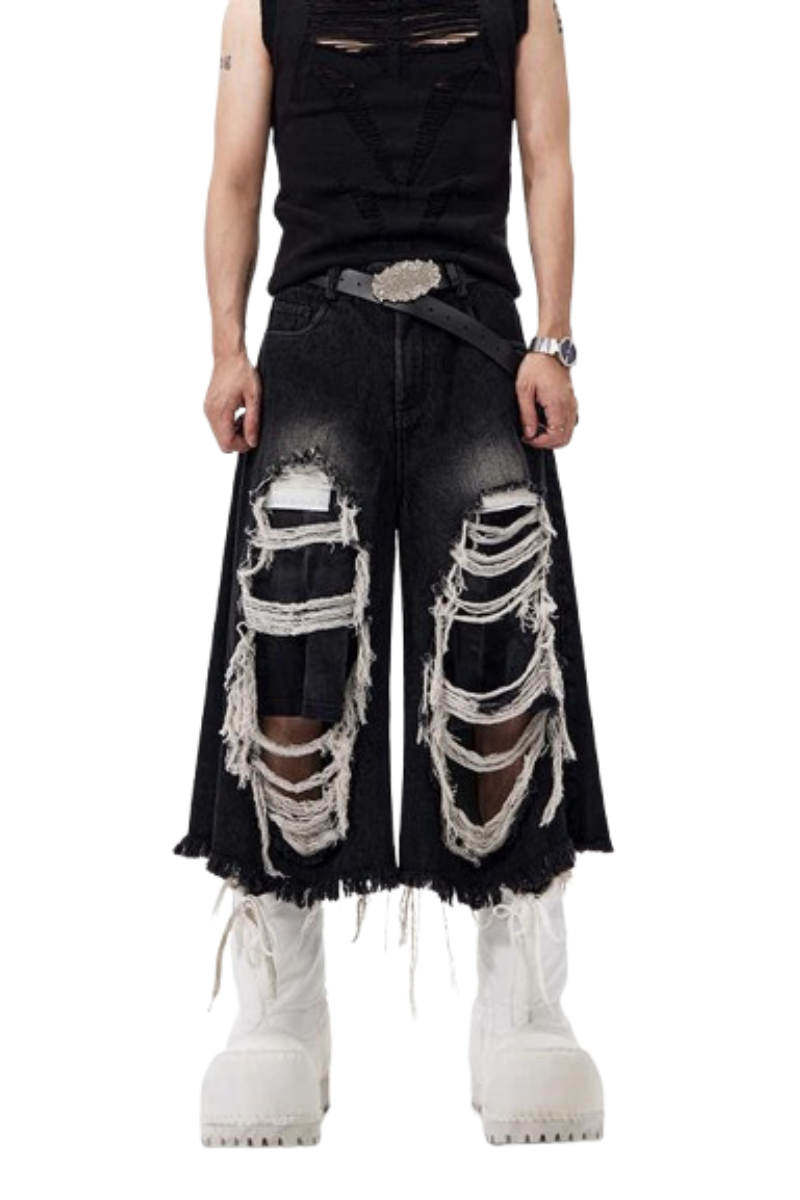 Distressed Patchwork Denim Shorts
