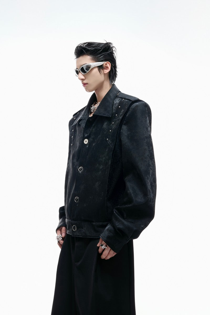 Studded Snake Print Leather Jacket