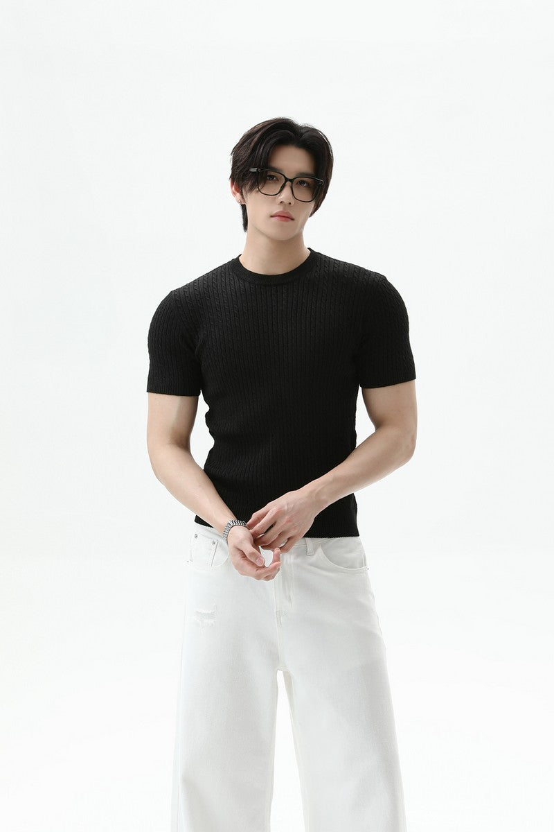 Cable Rib Knit Wool Tee
