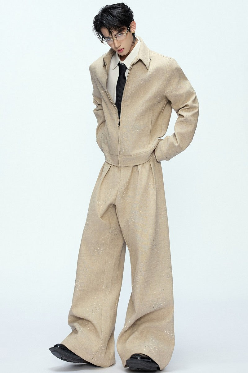 Rhinestone Sequin Pleated Trousers