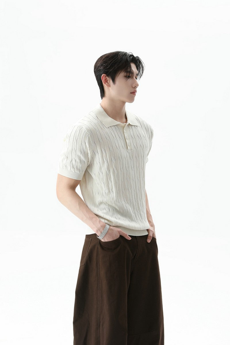 Cable Knit Polo Short Sleeve Tee