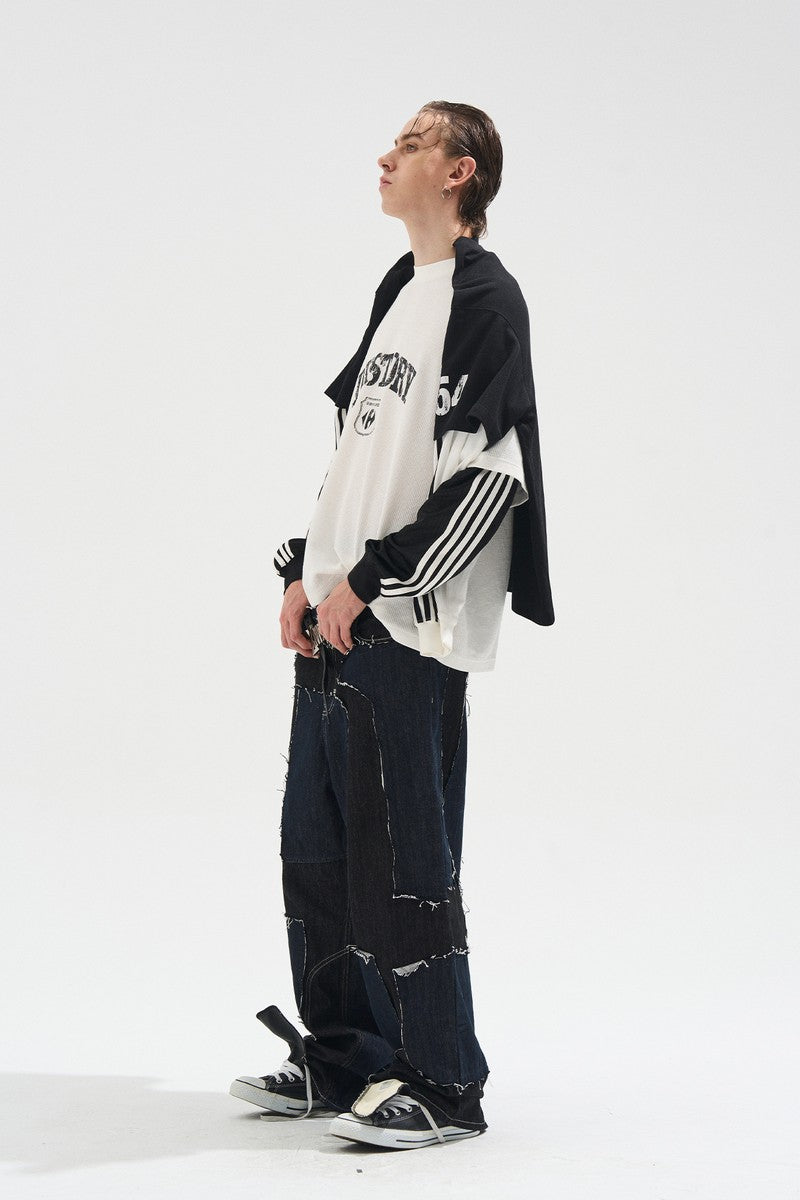 Distressed Patchwork Long Sleeve Tee
