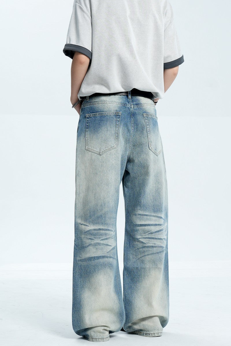 Whiskered Straight Leg Jeans