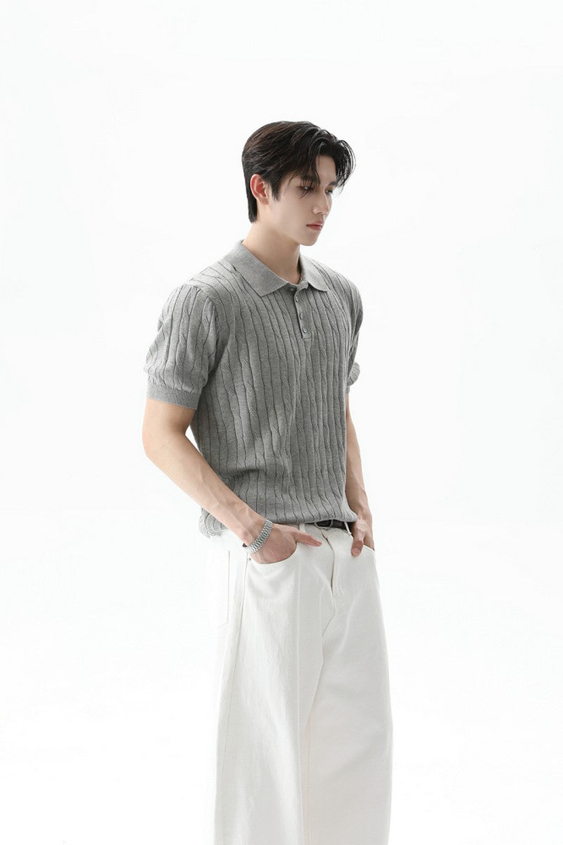 Cable Knit Polo Short Sleeve Tee
