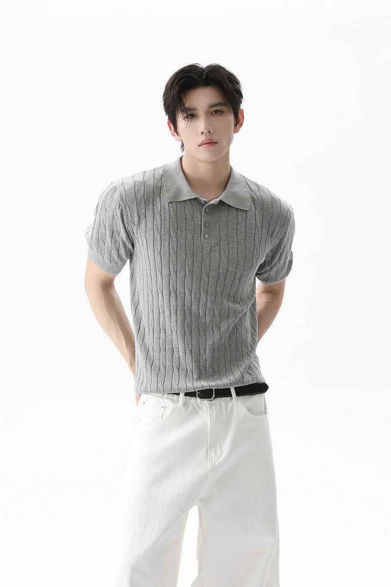 Cable Knit Polo Short Sleeve Tee