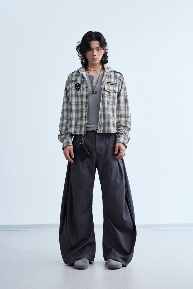 Badge Plaid Hooded Shirt