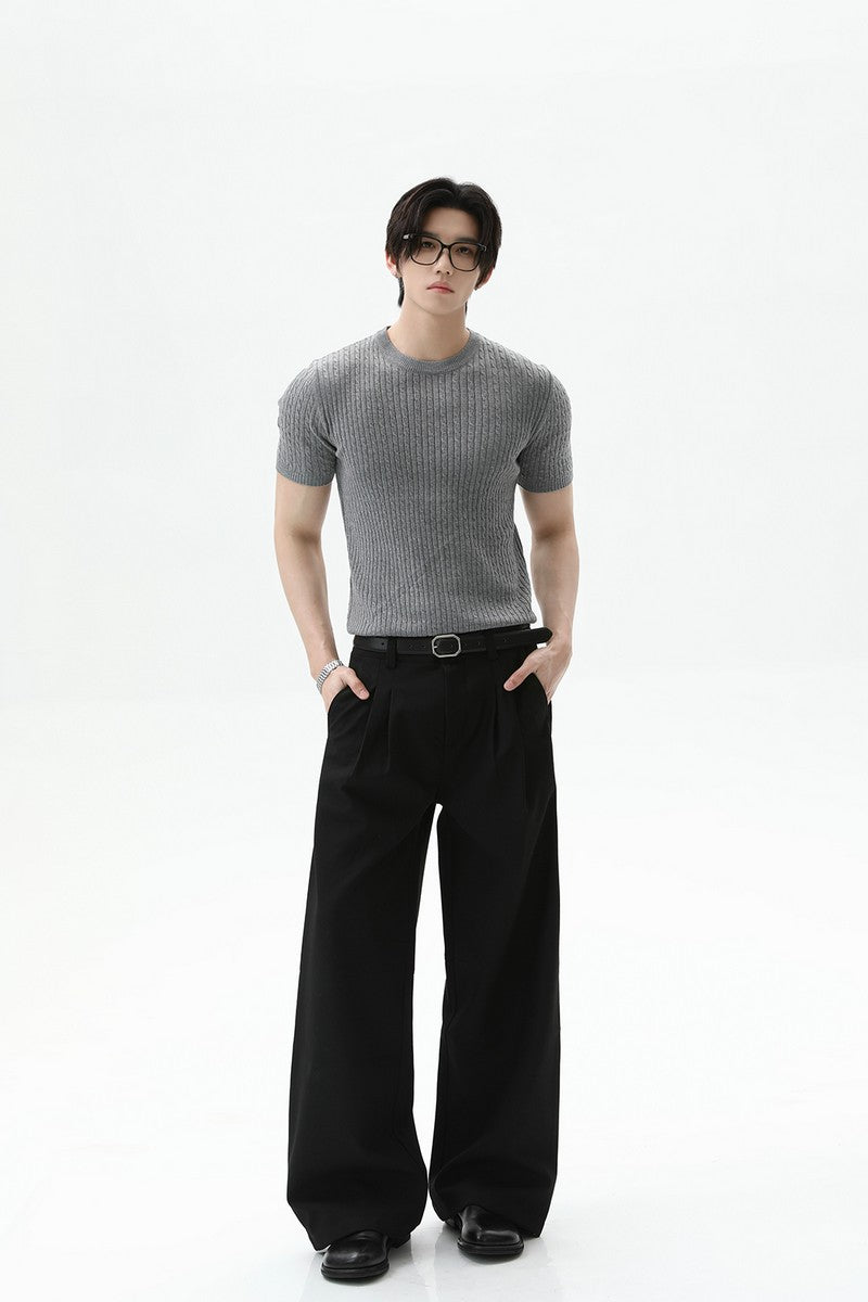 Cable Rib Knit Wool Tee