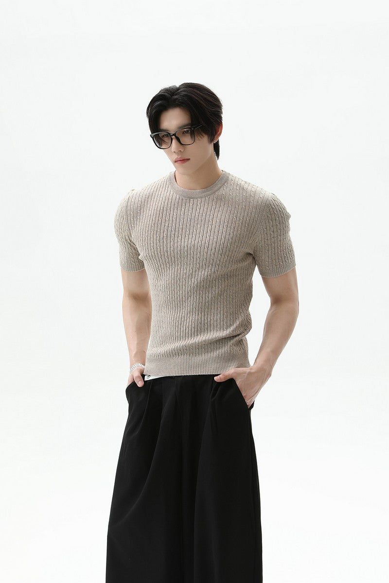 Cable Rib Knit Wool Tee