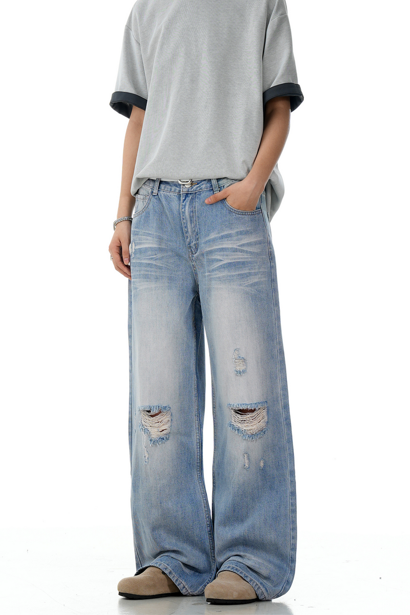 Ripped Blue Wide Jeans