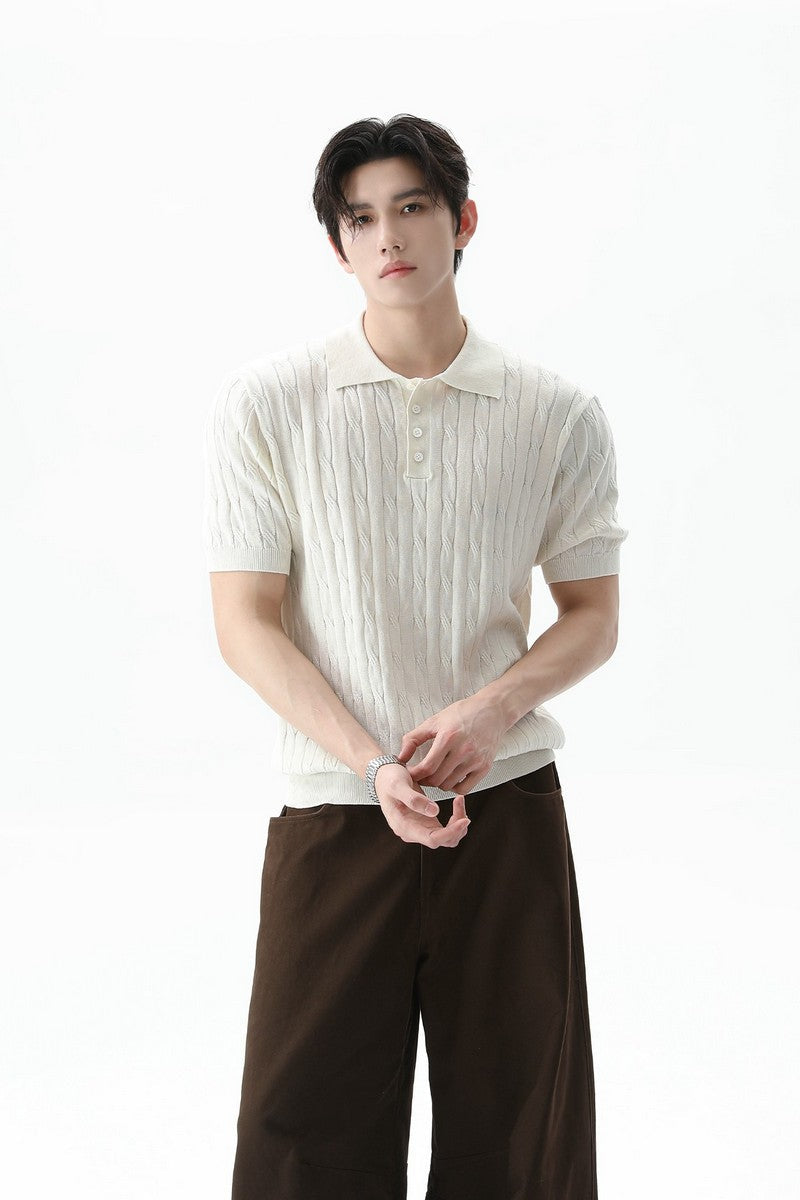 Cable Knit Polo Short Sleeve Tee