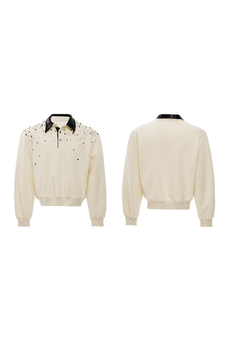 Pearl Sequin Colorblock Polo Sweatshirt