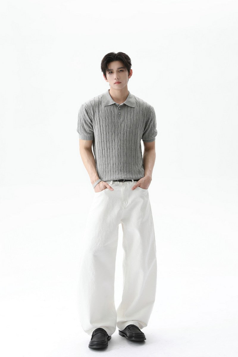 Cable Knit Polo Short Sleeve Tee