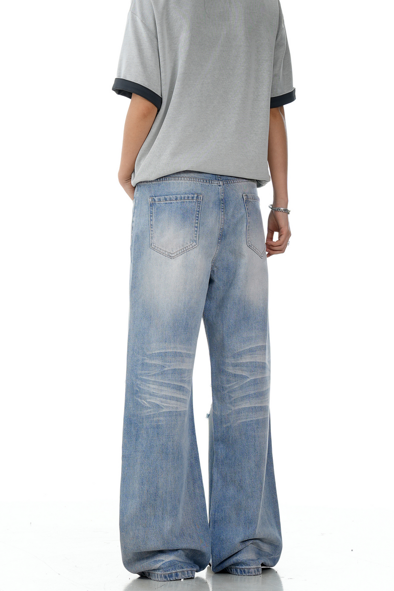Ripped Blue Wide Jeans
