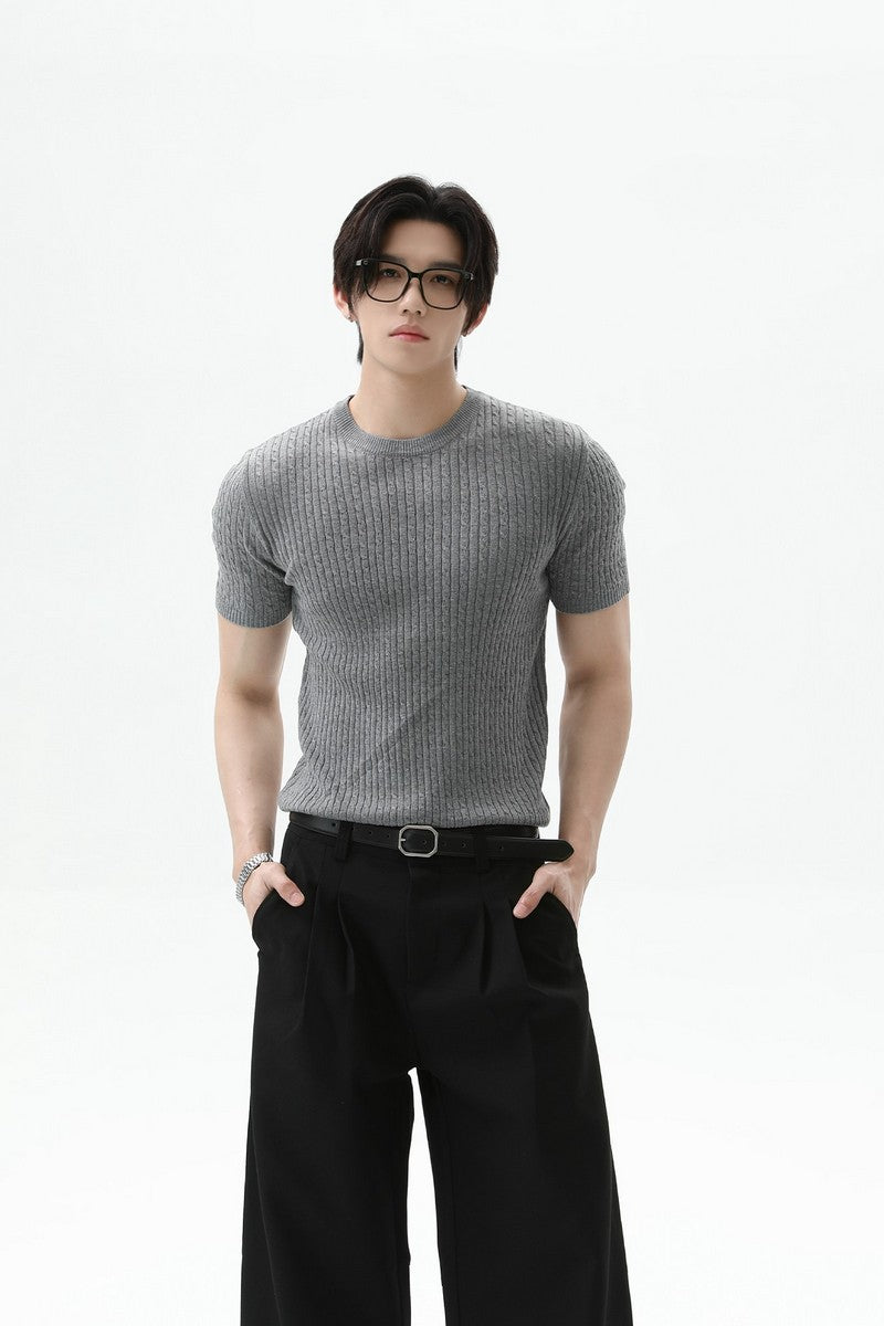 Cable Rib Knit Wool Tee