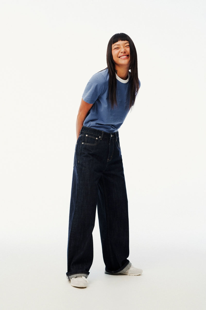 Italian Raw Denim High-Waist Wide-Leg Jeans