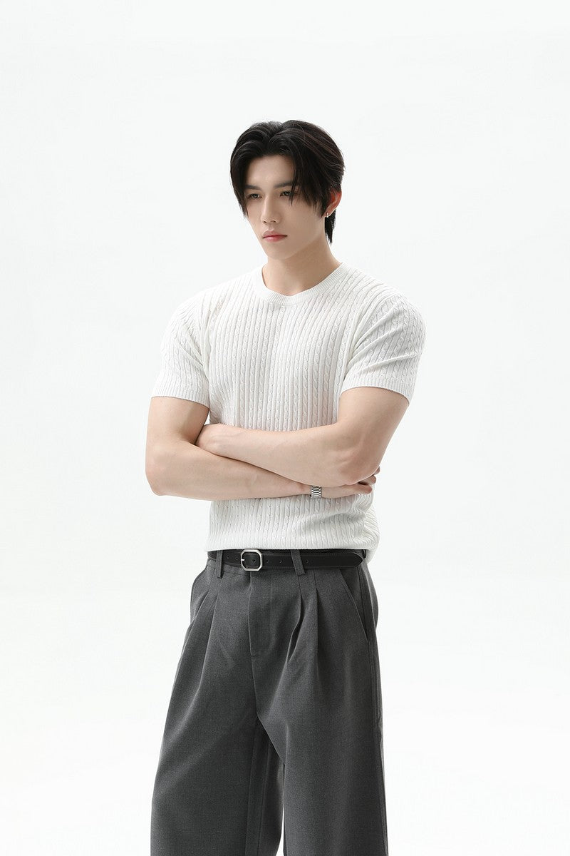 Cable Rib Knit Wool Tee