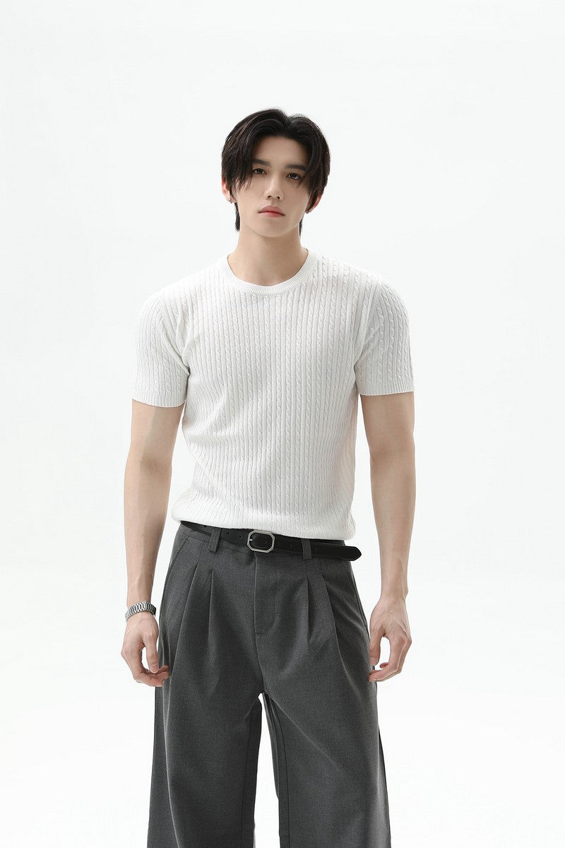 Cable Rib Knit Wool Tee