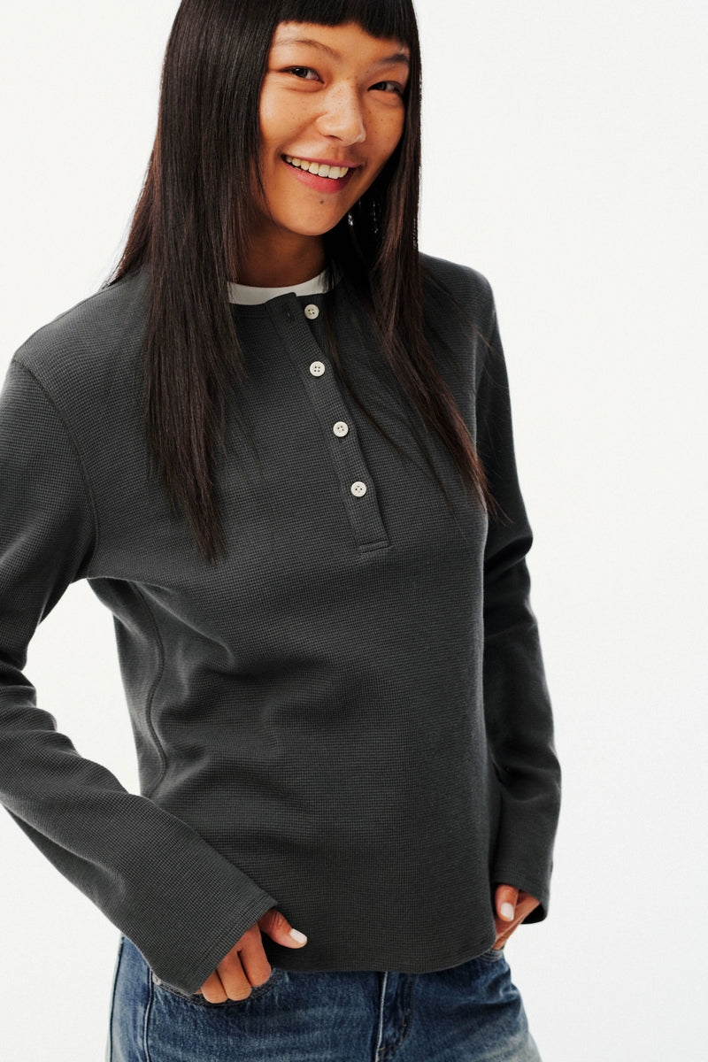 Waffle Henley Long Sleeve Tee