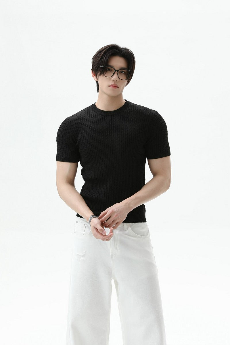 Cable Rib Knit Wool Tee