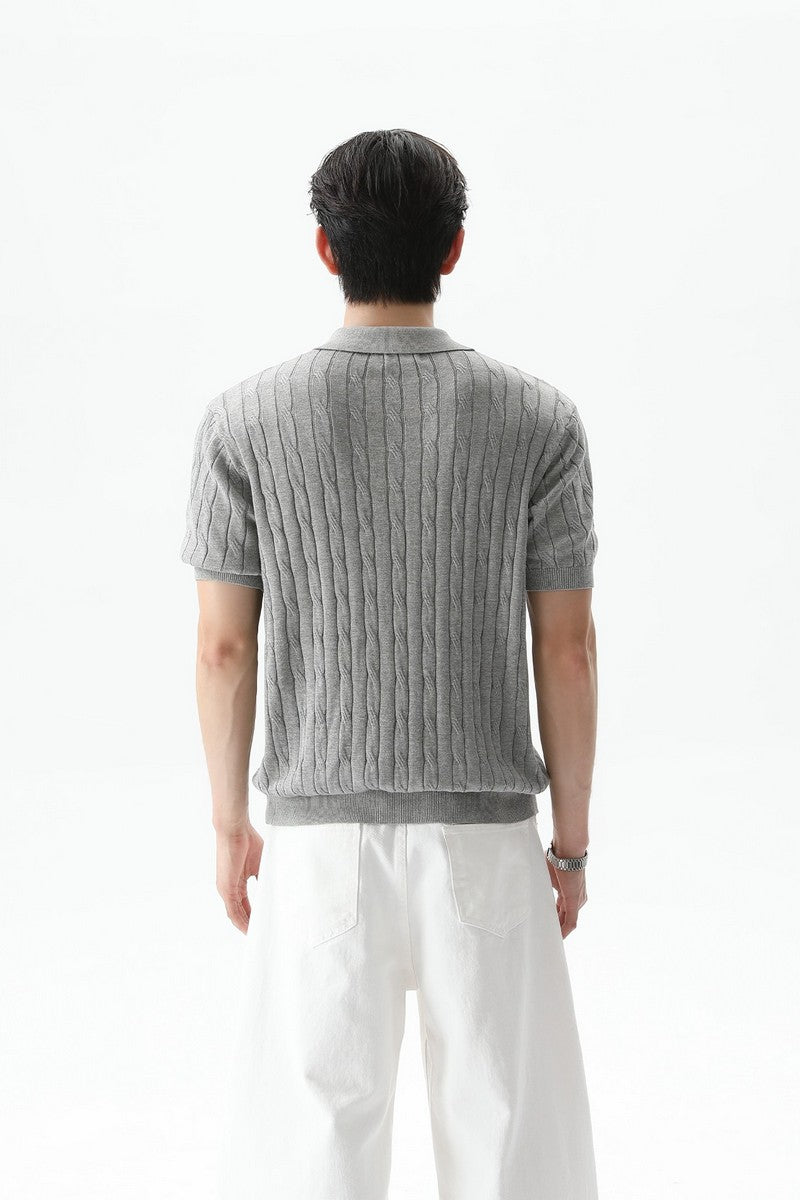 Cable Knit Polo Short Sleeve Tee
