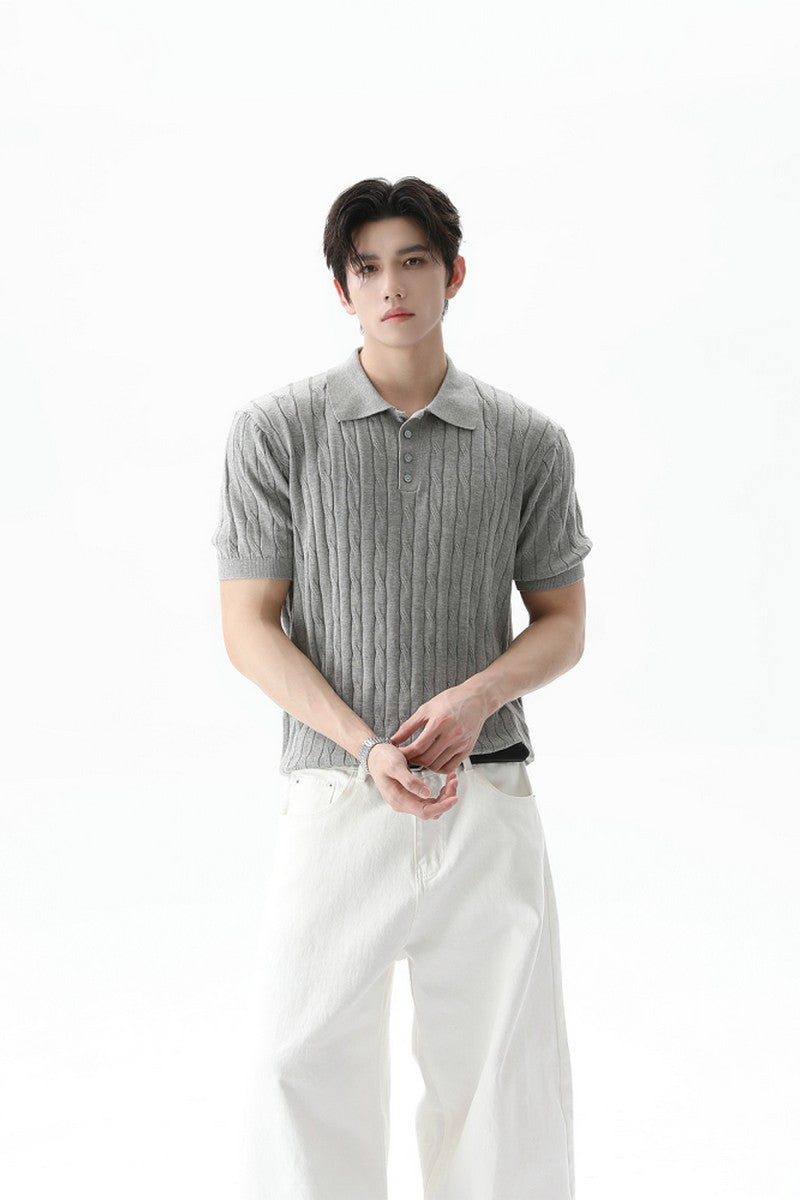 Cable Knit Polo Short Sleeve Tee