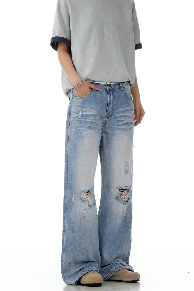 Ripped Blue Wide Jeans
