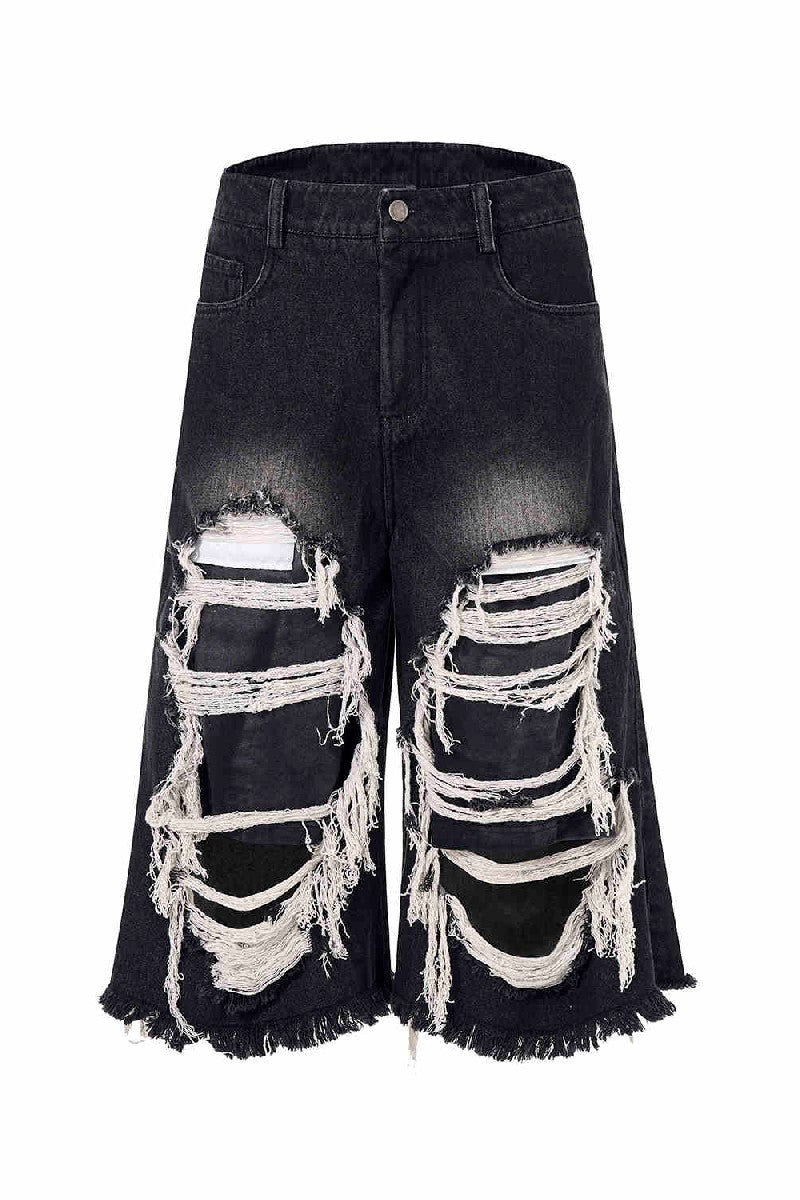 Distressed Patchwork Denim Shorts