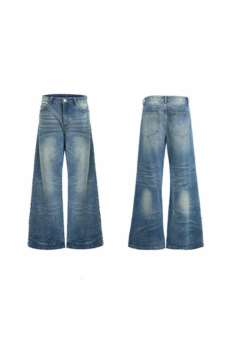 Distressed Creased Flare Denim