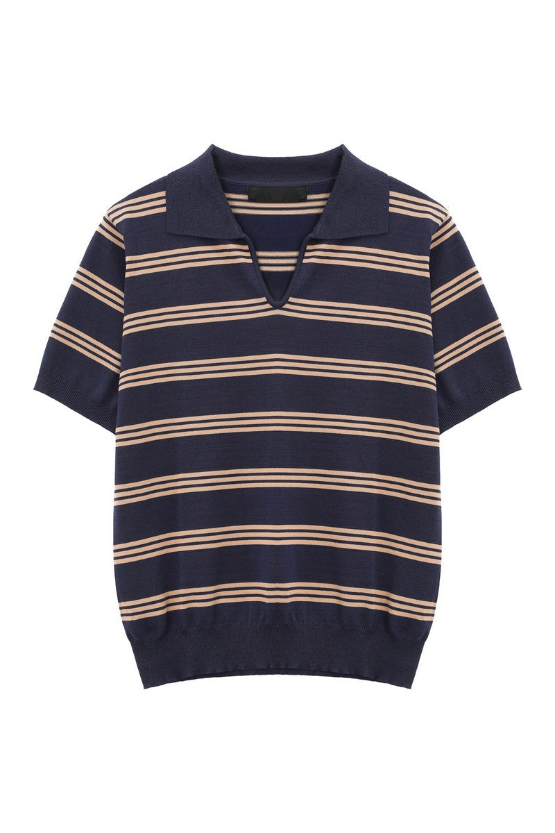 Striped V-Neck Polo Tee