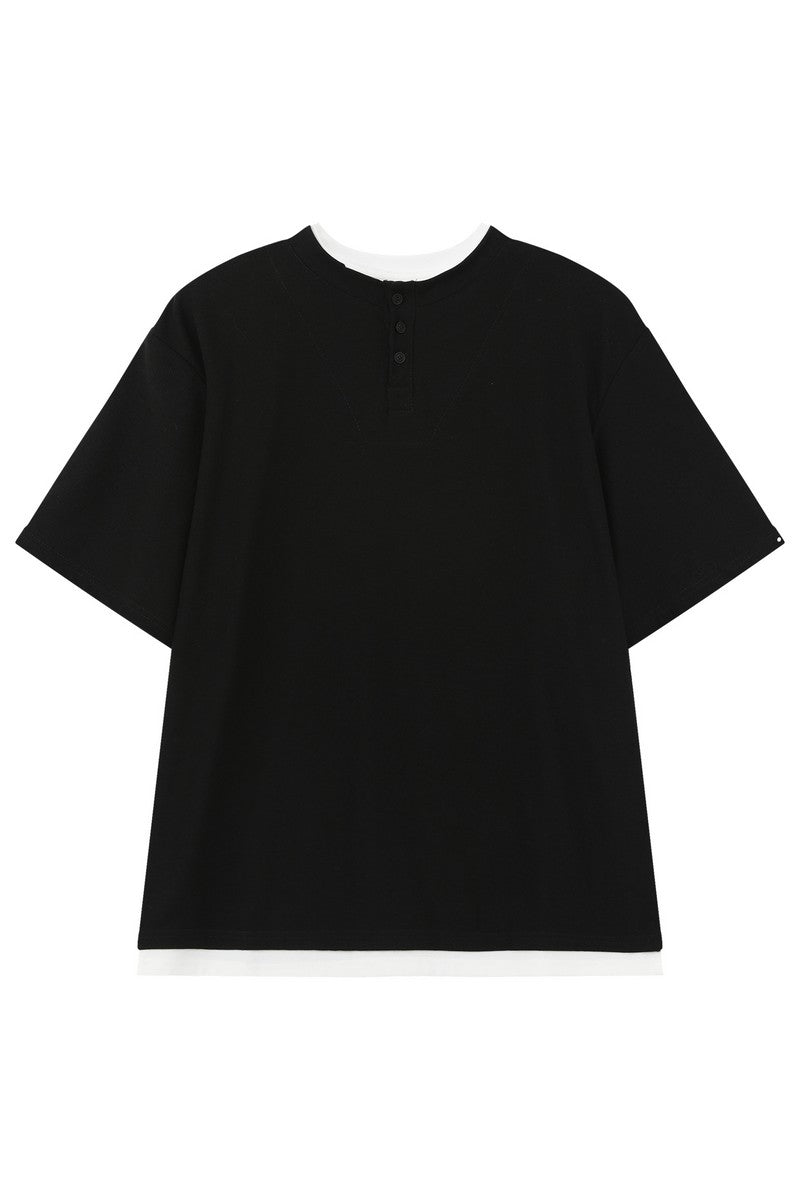 Textured Henley Layered Knit Tee