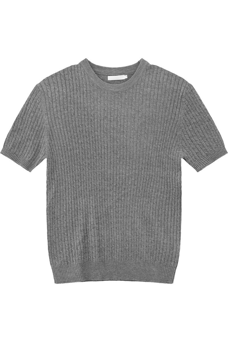 Cable Rib Knit Wool Tee