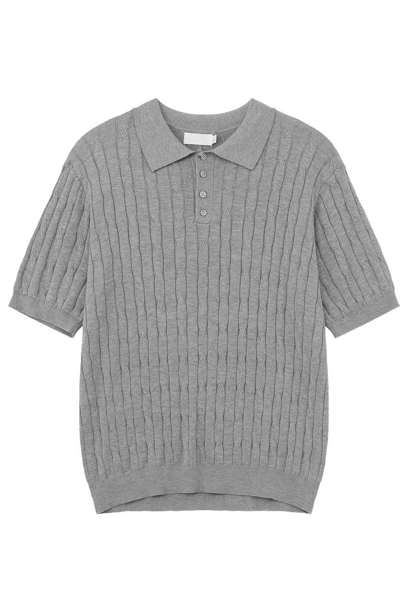 Cable Knit Polo Short Sleeve Tee
