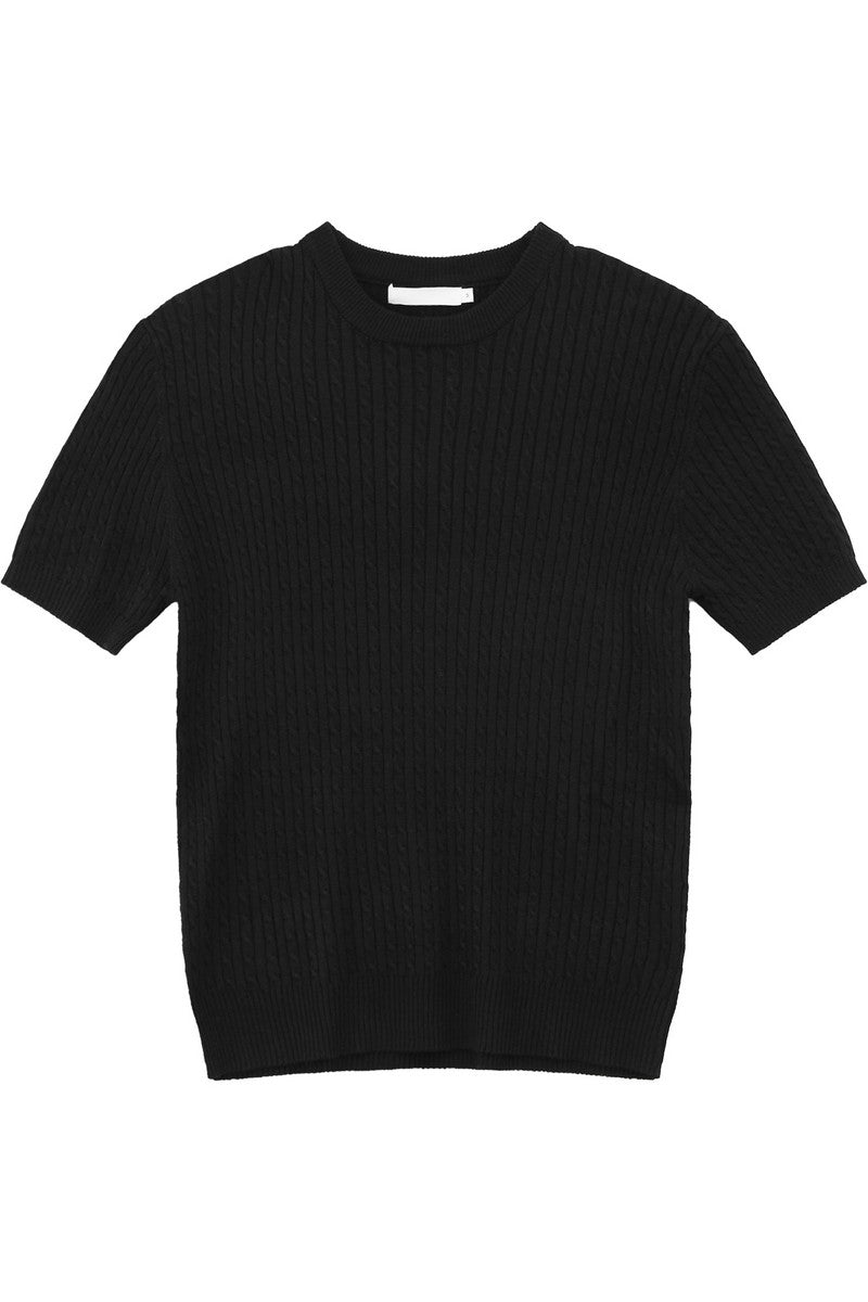 Cable Rib Knit Wool Tee