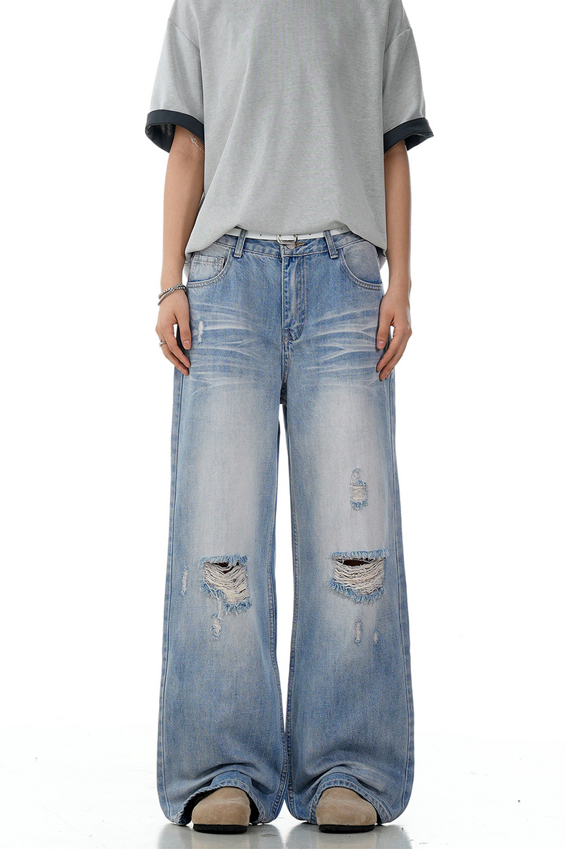Ripped Blue Wide Jeans