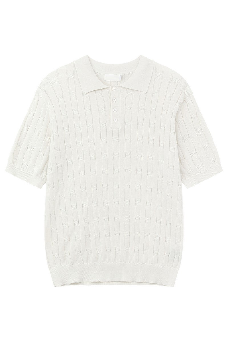 Cable Knit Polo Short Sleeve Tee
