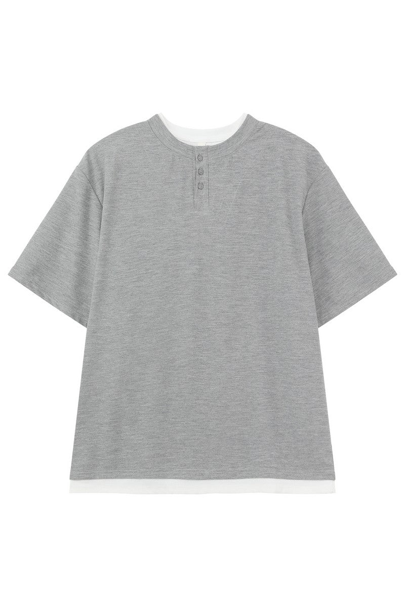 Textured Henley Layered Knit Tee