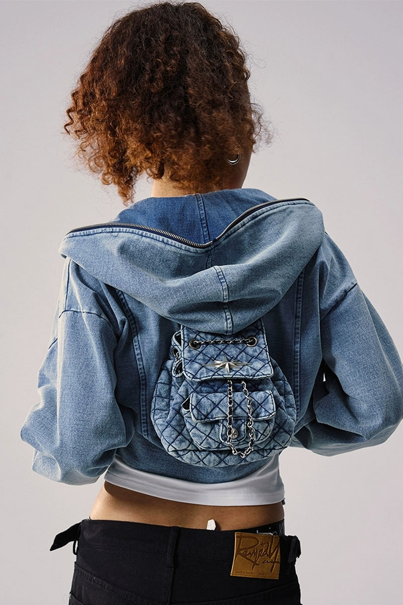 Vintage Washed Denim Hooded Jacket