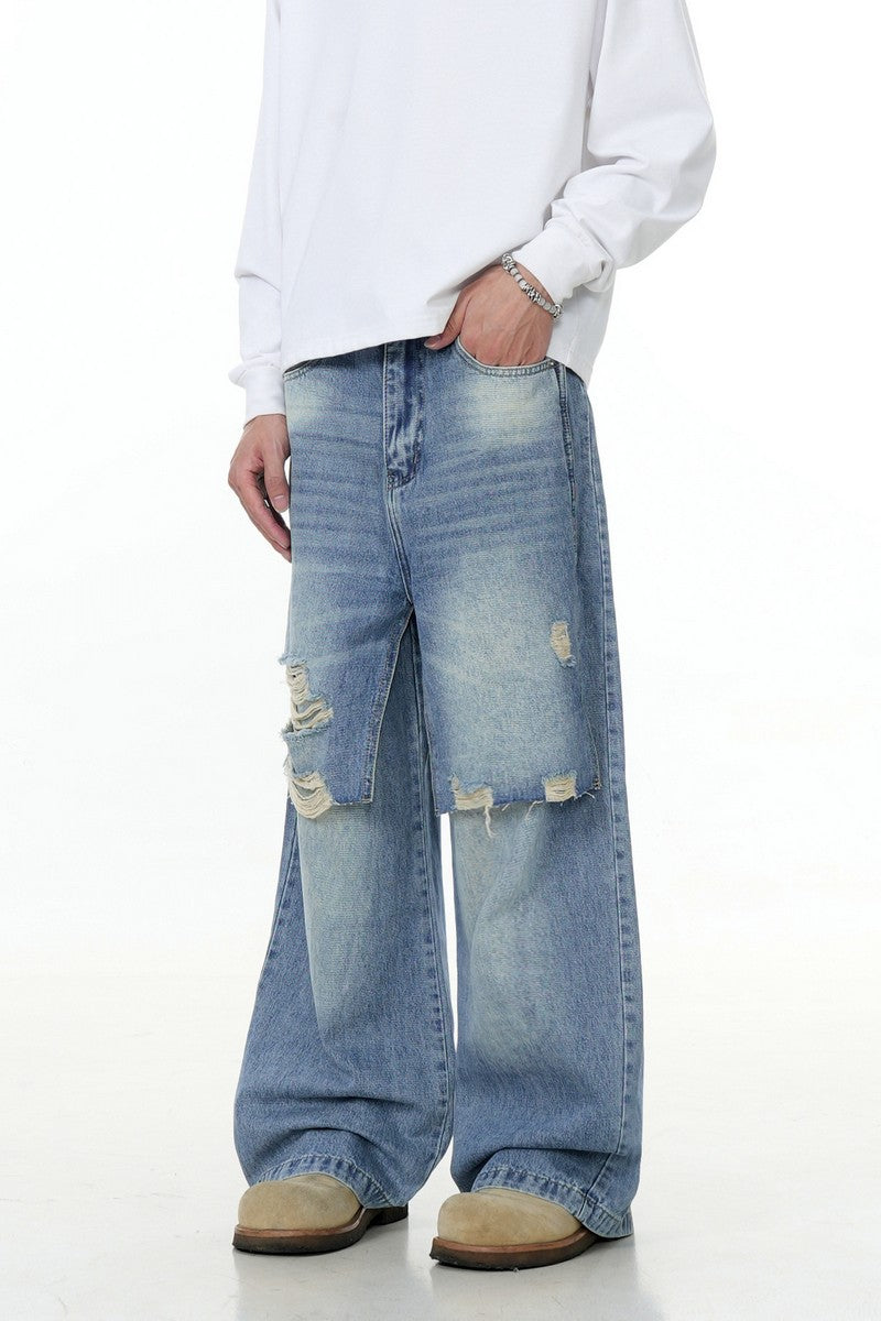 Distressed Patchwork Denim Pants
