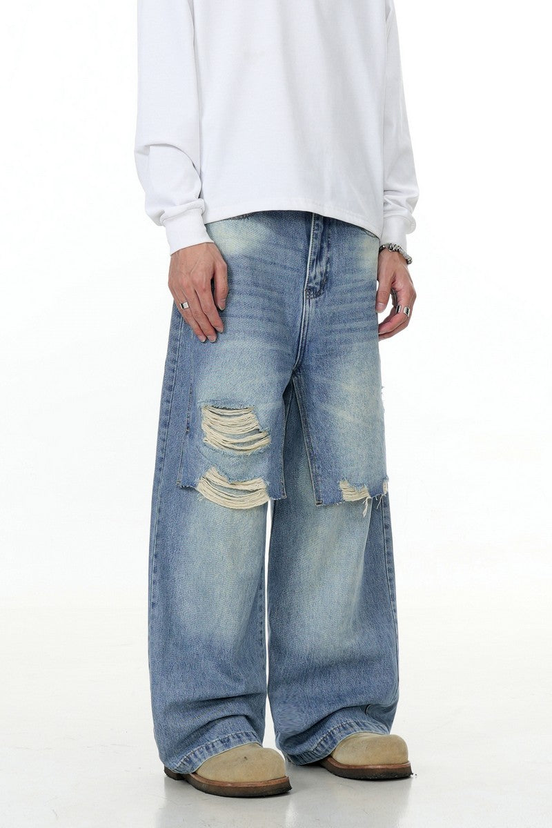 Distressed Patchwork Denim Pants