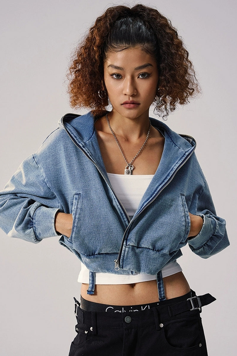 Vintage Washed Denim Hooded Jacket